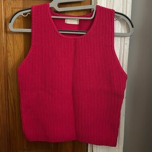 Altar’d State Pink Ribbed High Neck Tank Top